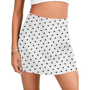 image:imageLYANER Womens Satin Silky Mini Skirt Elastic High Waisted Side Zipper A Line Flowy Short SkirtsPolka Dots White