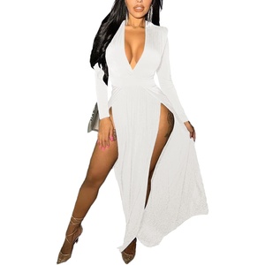 image:imageLYANER Womens Sexy Deep V Neck High Split Side Long Sleeve Long Cocktail Dress White XXLarge