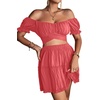 image:imageLYANER Womens 2 Piece Outfits Off Shoulder Tie Up Back Crop Top and Mini Skirt Set Coral Pink XSmall