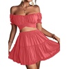 image:imageLYANER Womens 2 Piece Outfits Off Shoulder Tie Up Back Crop Top and Mini Skirt Set Coral Pink XSmall