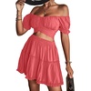 image:imageLYANER Womens 2 Piece Outfits Off Shoulder Tie Up Back Crop Top and Mini Skirt Set Coral Pink XSmall