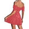 image:imageLYANER Womens 2 Piece Outfits Off Shoulder Tie Up Back Crop Top and Mini Skirt Set Coral Pink XSmall