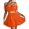 image:imageLYANER Womens 2 Piece Outfits Off Shoulder Tie Up Back Crop Top and Mini Skirt Set Orange XSmall