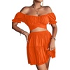 image:imageLYANER Womens 2 Piece Outfits Off Shoulder Tie Up Back Crop Top and Mini Skirt Set Orange XSmall