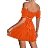 image:imageLYANER Womens 2 Piece Outfits Off Shoulder Tie Up Back Crop Top and Mini Skirt Set Orange XSmall