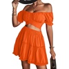 image:imageLYANER Womens 2 Piece Outfits Off Shoulder Tie Up Back Crop Top and Mini Skirt Set Orange XSmall