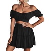 image:imageLYANER Womens 2 Piece Outfits Off Shoulder Tie Up Back Crop Top and Mini Skirt Set Solid Black XSmall