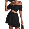 image:imageLYANER Womens 2 Piece Outfits Off Shoulder Tie Up Back Crop Top and Mini Skirt Set Solid Black XSmall