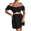 image:imageLYANER Womens 2 Piece Outfits Off Shoulder Tie Up Back Crop Top and Mini Skirt Set Solid Black XSmall