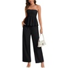 image:imageLYANER Womens 2 Piece Outfits Ruched Strapless Tube Top and Wide Leg Pant Sets Suit with Pocket Black Medium