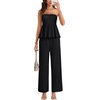 image:imageLYANER Womens 2 Piece Outfits Ruched Strapless Tube Top and Wide Leg Pant Sets Suit with Pocket Black Medium