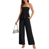 image:imageLYANER Womens 2 Piece Outfits Ruched Strapless Tube Top and Wide Leg Pant Sets Suit with Pocket Black Medium