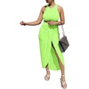 image:imageLYANER Womens 2 Piece Outfits Sleeveless Tank Crop Top and Wrap Split Slit Ruched Bodycon Midi SkirtBright Green