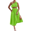 image:imageLYANER Womens 2 Piece Outfits Sleeveless Tank Crop Top and Wrap Split Slit Ruched Bodycon Midi SkirtBright Green