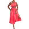 image:imageLYANER Womens 2 Piece Outfits Sleeveless Tank Crop Top and Wrap Split Slit Ruched Bodycon Midi SkirtCoral Red