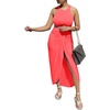 image:imageLYANER Womens 2 Piece Outfits Sleeveless Tank Crop Top and Wrap Split Slit Ruched Bodycon Midi SkirtCoral Red
