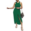 image:imageLYANER Womens 2 Piece Outfits Sleeveless Tank Crop Top and Wrap Split Slit Ruched Bodycon Midi SkirtDark Green