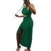 image:imageLYANER Womens 2 Piece Outfits Sleeveless Tank Crop Top and Wrap Split Slit Ruched Bodycon Midi SkirtDark Green