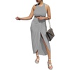 image:imageLYANER Womens 2 Piece Outfits Sleeveless Tank Crop Top and Wrap Split Slit Ruched Bodycon Midi SkirtGray