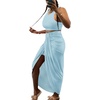 image:imageLYANER Womens 2 Piece Outfits Sleeveless Tank Crop Top and Wrap Split Slit Ruched Bodycon Midi SkirtLight Blue