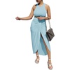 image:imageLYANER Womens 2 Piece Outfits Sleeveless Tank Crop Top and Wrap Split Slit Ruched Bodycon Midi SkirtLight Blue
