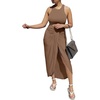image:imageLYANER Womens 2 Piece Outfits Sleeveless Tank Crop Top and Wrap Split Slit Ruched Bodycon Midi SkirtLight Brown
