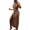 image:imageLYANER Womens 2 Piece Outfits Sleeveless Tank Crop Top and Wrap Split Slit Ruched Bodycon Midi SkirtLight Brown