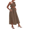 image:imageLYANER Womens 2 Piece Outfits Sleeveless Tank Crop Top and Wrap Split Slit Ruched Bodycon Midi SkirtLight Brown