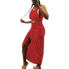 image:imageLYANER Womens 2 Piece Outfits Sleeveless Tank Crop Top and Wrap Split Slit Ruched Bodycon Midi SkirtRed