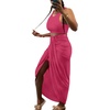 image:imageLYANER Womens 2 Piece Outfits Sleeveless Tank Crop Top and Wrap Split Slit Ruched Bodycon Midi SkirtRose