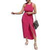 image:imageLYANER Womens 2 Piece Outfits Sleeveless Tank Crop Top and Wrap Split Slit Ruched Bodycon Midi SkirtRose