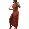 image:imageLYANER Womens 2 Piece Outfits Sleeveless Tank Crop Top and Wrap Split Slit Ruched Bodycon Midi SkirtRust Red