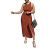 image:imageLYANER Womens 2 Piece Outfits Sleeveless Tank Crop Top and Wrap Split Slit Ruched Bodycon Midi SkirtRust Red