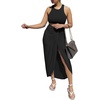 image:imageLYANER Womens 2 Piece Outfits Sleeveless Tank Crop Top and Wrap Split Slit Ruched Bodycon Midi SkirtSoild Black