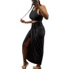 image:imageLYANER Womens 2 Piece Outfits Sleeveless Tank Crop Top and Wrap Split Slit Ruched Bodycon Midi SkirtSoild Black