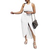 image:imageLYANER Womens 2 Piece Outfits Sleeveless Tank Crop Top and Wrap Split Slit Ruched Bodycon Midi SkirtSoild White