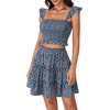 image:imageLYANER Womens 2 Piece Outfits Summer Flora Print Smocked Cami Crop Top and Mini Skirt Set for VacationBlue Floral