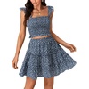 image:imageLYANER Womens 2 Piece Outfits Summer Flora Print Smocked Cami Crop Top and Mini Skirt Set for VacationBlue Floral