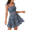 image:imageLYANER Womens 2 Piece Outfits Summer Flora Print Smocked Cami Crop Top and Mini Skirt Set for VacationBlue Floral
