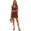 image:imageLYANER Womens 2 Piece Outfits Tie Front Sleeveless Top and Mid Rise Shorts Set SuitBrown