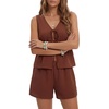 image:imageLYANER Womens 2 Piece Outfits Tie Front Sleeveless Top and Mid Rise Shorts Set SuitBrown