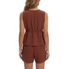 image:imageLYANER Womens 2 Piece Outfits Tie Front Sleeveless Top and Mid Rise Shorts Set SuitBrown