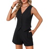 image:imageLYANER Womens 2 Piece Sets Button Sleeveless Blazer Vest and Shorts Set Suit Business Casual OutfitsBlack