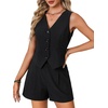 image:imageLYANER Womens 2 Piece Sets Button Sleeveless Blazer Vest and Shorts Set Suit Business Casual OutfitsBlack