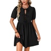 image:imageLYANER Womens Bow Tie Front Babydoll A Line Puff Short Sleeve Loose Cute Mini Short DressBlack