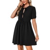 image:imageLYANER Womens Bow Tie Front Babydoll A Line Puff Short Sleeve Loose Cute Mini Short DressBlack