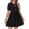 image:imageLYANER Womens Bow Tie Front Babydoll A Line Puff Short Sleeve Loose Cute Mini Short DressBlack