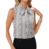 image:imageLYANER Womens Bow Tie Mock Neck Blouse Sleeveless Business Casual Tank Shirt Dressy Work TopsBlackwhite Print