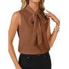 image:imageLYANER Womens Bow Tie Mock Neck Blouse Sleeveless Business Casual Tank Shirt Dressy Work TopsBrown