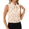 image:imageLYANER Womens Bow Tie Mock Neck Blouse Sleeveless Business Casual Tank Shirt Dressy Work TopsChampagne Floral Print